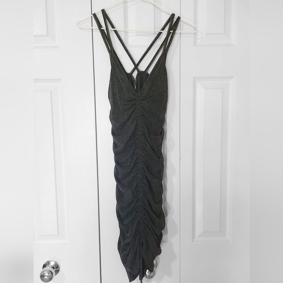 NWOT Garage Ruched Bodycon Sparkly Mesh Black Dress 👑🌴 - Picture 2 of 10